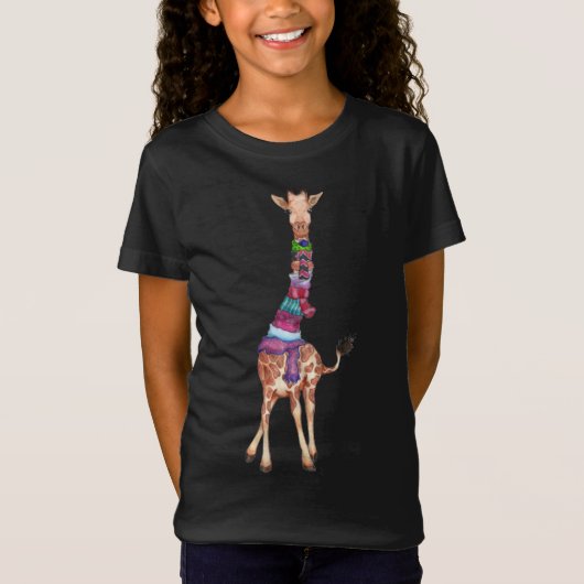 キュートなクリスマススカーフ・キリン Tシャツ (正面)