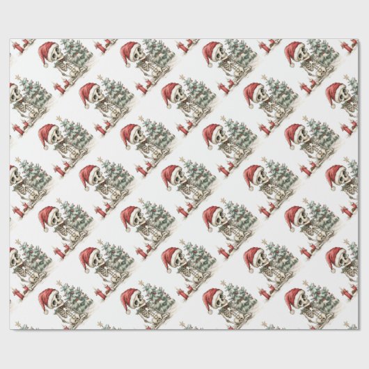 キュートなクリスマススケルトンとクリスマスツリー ラッピングペーパー (フラット)