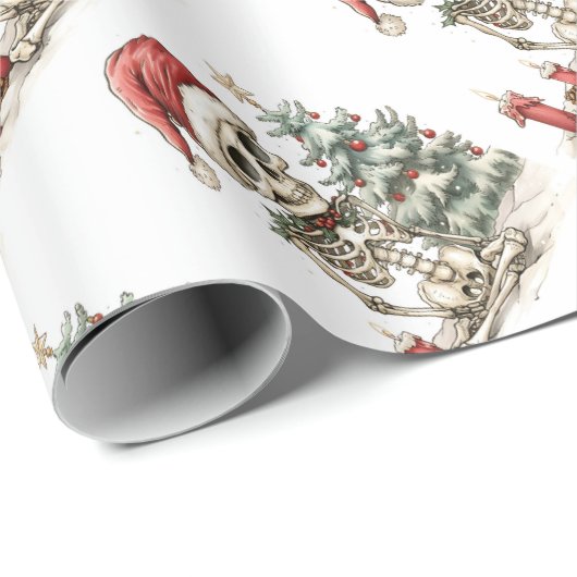 キュートなクリスマススケルトンとクリスマスツリー ラッピングペーパー (ロールコーナー)