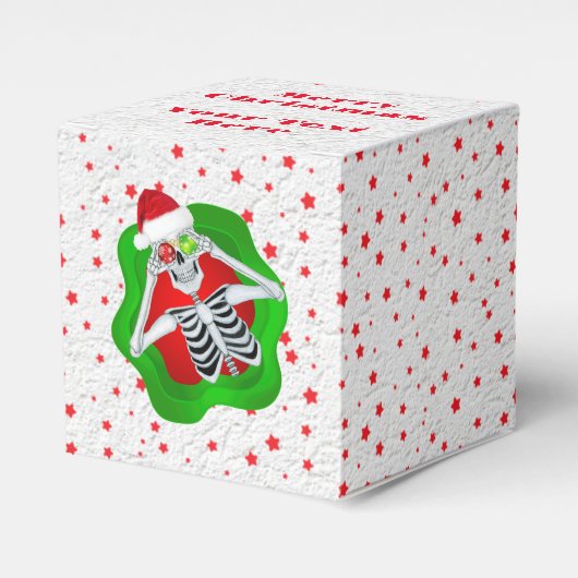 キュートなクリスマススケルトン帽子赤い星の白 フェイバーボックス (正面サイド)