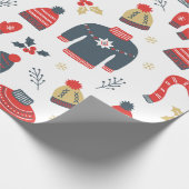 キュートなクリスマスセーター&ハットパターン ラッピングペーパー (角)