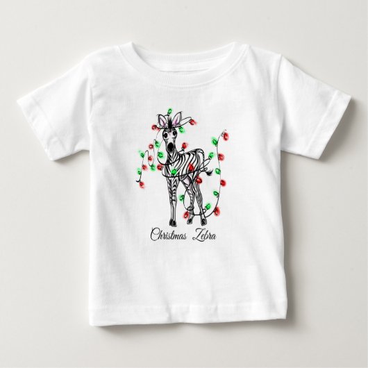 キュートなクリスマスゼブラレッド緑のキラキラ ベビーTシャツ (正面)