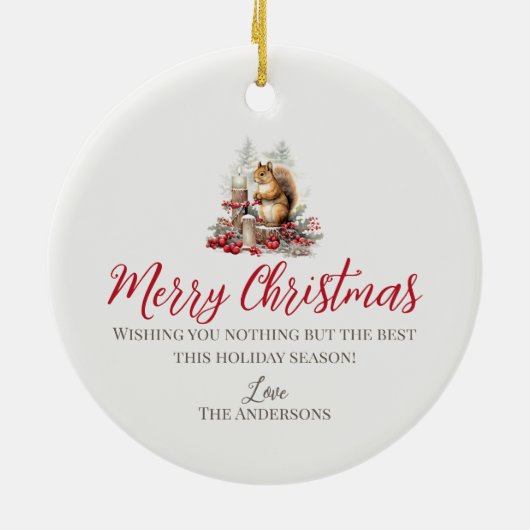 キュートなクリスマスチップムンクの森の森林動物 セラミックオーナメント (裏面)