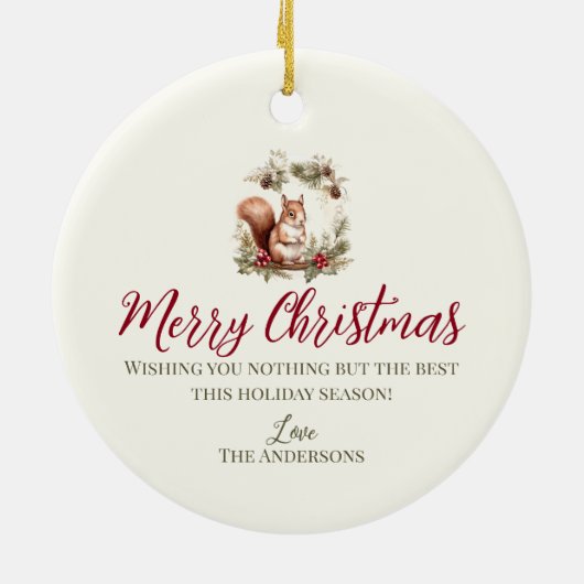 キュートなクリスマスチップムンクリースウッドランド動物 セラミックオーナメント (裏面)