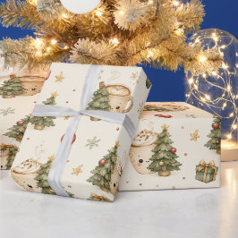 キュートなクリスマスツリーのホットココアマグカップのラッピングペーパー ラッピングペーパー