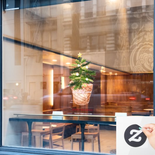 キュートなクリスマスツリーの水色のバスケット冬 ウィンドウサイン (カフェ窓)