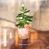 キュートなクリスマスツリーの水色のバスケット冬 ウィンドウサイン (シート2)