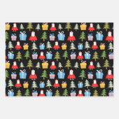 キュートなクリスマスツリーの鐘のジンジャーブレッドのパターン ラッピングペーパーシート (正面2)