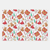 キュートなクリスマスツリーの鐘のジンジャーブレッドのパターン ラッピングペーパーシート (正面)