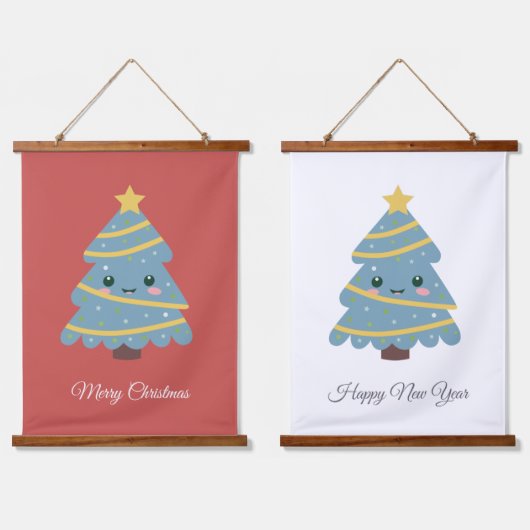 キュートなクリスマスツリーぶら下がったのタペストリー 吊り下げ型タペストリー (ダブル)