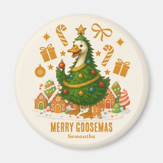 キュートなクリスマスツリーグース | 休日冷蔵庫 マグネット (正面)