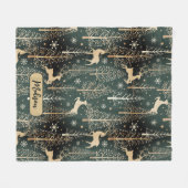 キュートなクリスマスツリートナカイのモノグラムグリーン フリースブランケット (正面(横))