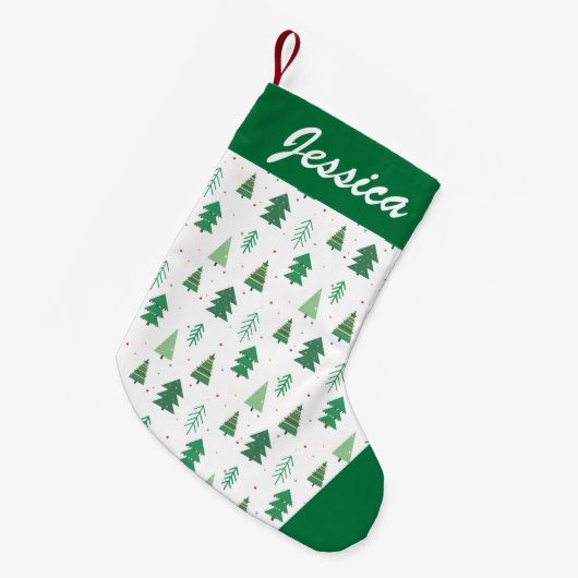 キュートなクリスマスツリーパターン スモールクリスマスストッキング (正面 (吊り時))