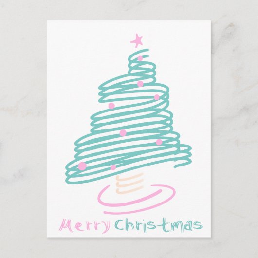 キュートなクリスマスツリーピンクグリーン渦巻形の ポストカード (正面)