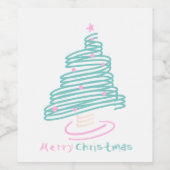 キュートなクリスマスツリーピンクグリーン渦巻形の ワインラベル (シングルラベル)