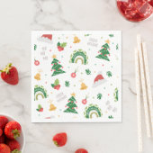 キュートなクリスマスツリーレインボー スタンダードランチョンナプキン (インサイチュ)