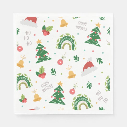 キュートなクリスマスツリーレインボー スタンダードランチョンナプキン (正面)