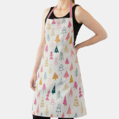 キュートなクリスマスツリー赤面ピンクパターン エプロン (インサイチュ)