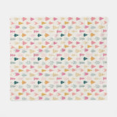 キュートなクリスマスツリー赤面ピンクパターン フリースブランケット (正面(横))