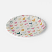 キュートなクリスマスツリー赤面ピンクパターン ペーパープレート (アングル)