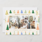 キュートなクリスマスツリー 赤 緑 ボホー 4枚 写真 シーズンカード (正面)