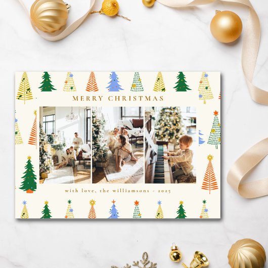 キュートなクリスマスツリー 赤 緑 ボホー 4枚 写真 シーズンカード