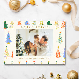 キュートなクリスマスツリー 赤 緑 ボホ 2枚の写真 シーズンカード