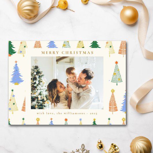 キュートなクリスマスツリー 赤 緑 ボホ 2枚の写真 シーズンカード