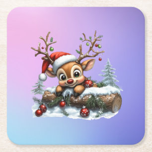 キュートなクリスマストインデナーカード(オーナメント付) スクエアペーパーコースター