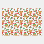 キュートなクリスマストナカイの雪ストライプ片 ラッピングペーパーシート (正面)