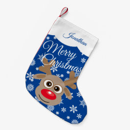 キュートなクリスマストナカイの青いスクリプト名 スモールクリスマスストッキング