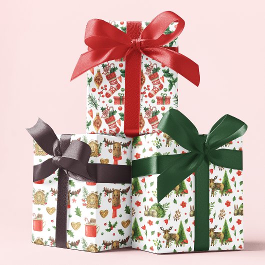 キュートなクリスマストナカイ冬の水のカラーパターン ラッピングペーパーシート