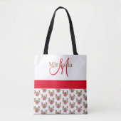 キュートなクリスマストナカイ模様モノグラムホワイト トートバッグ (正面)
