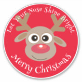 キュートなクリスマストナカイ漫画レッド白タイプ シール (正面)