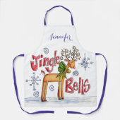 キュートなクリスマストナカイ、ジンルベルスノーフレーク エプロン (正面)