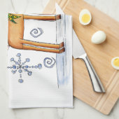 キュートなクリスマストナカイ、ジンルベルスノーフレーク キッチンタオル (四つ折り)