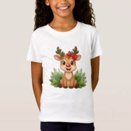 キュートなクリスマストナカイTシャツ、トナカイのホリデー Tシャツ