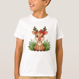 キュートなクリスマストナカイTシャツ、トナカイのホリデー Tシャツ