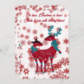 キュートなクリスマストナディアカップル赤いスノーフレーク白 シーズンカード (正面/裏面)