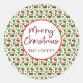 キュートなクリスマストラクタ,果実,オーナメントパターン ラウンドシール (正面)