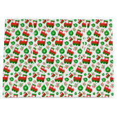 キュートなクリスマストラクタ，果実，オーナメントパターン ラージペーパーバッグ (正面)