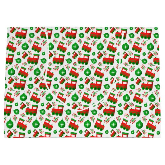 キュートなクリスマストラクタ,果実,オーナメントパターン ラージペーパーバッグ (正面)