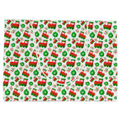 キュートなクリスマストラクタ，果実，オーナメントパターン ラージペーパーバッグ (裏面)