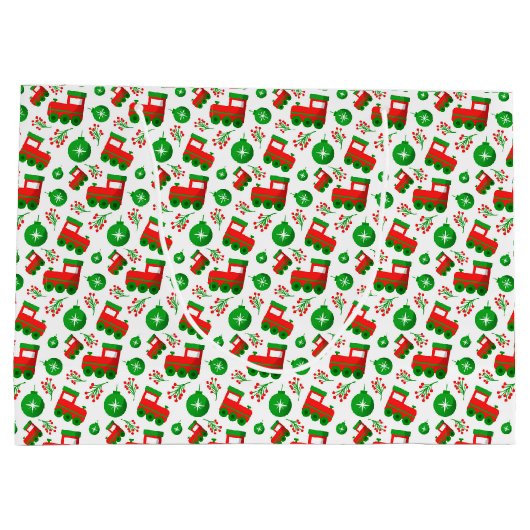 キュートなクリスマストラクタ,果実,オーナメントパターン ラージペーパーバッグ (裏面)