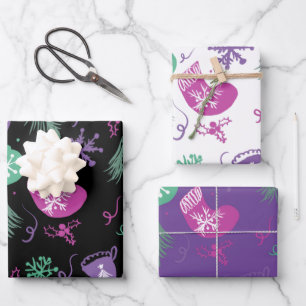 キュートなクリスマスドールスノーフレーク・パターン ラッピングペーパーシート