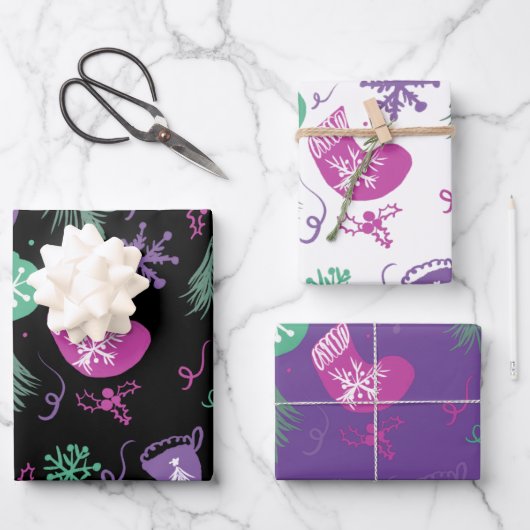 キュートなクリスマスドールスノーフレーク・パターン ラッピングペーパーシート (正面)