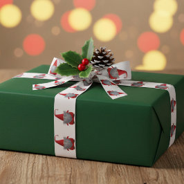 キュートなクリスマスノーム柄 赤と白のリボン サテンリボン