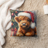 キュートなクリスマスハイランド牛 クッション (ブランケット)