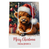 キュートなクリスマスハイランド牛 ミディアムペーパーバッグ (裏面)