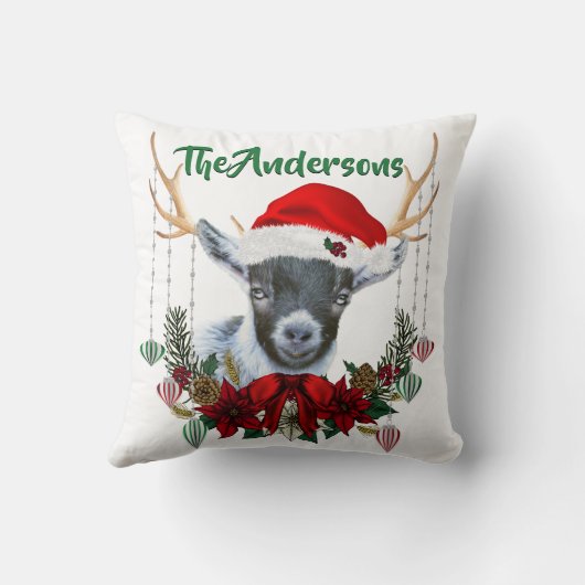 キュートなクリスマスパイグミーヤギと〔雄ジカの〕枝角とリース クッション (裏面)